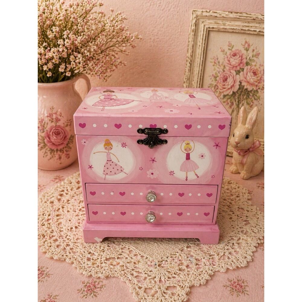 Ballerina Music Jewelry Box Pink 2 Drawers Velvet Lining 2015 Jakos